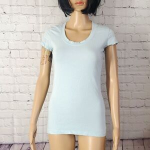 Y2K Wet Seal Vintage Light Blue Fitted Spandex V-Neck Tshirt Size M